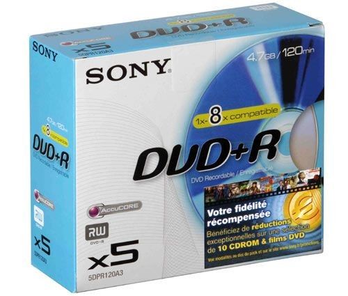 Sony DVD+R 4.7 Go - 8x (Boite CD x5)